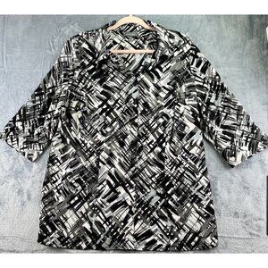 ESSENTIALS Brushstroke Button Up Top‎ Size OX Black/White Abstract Shirt